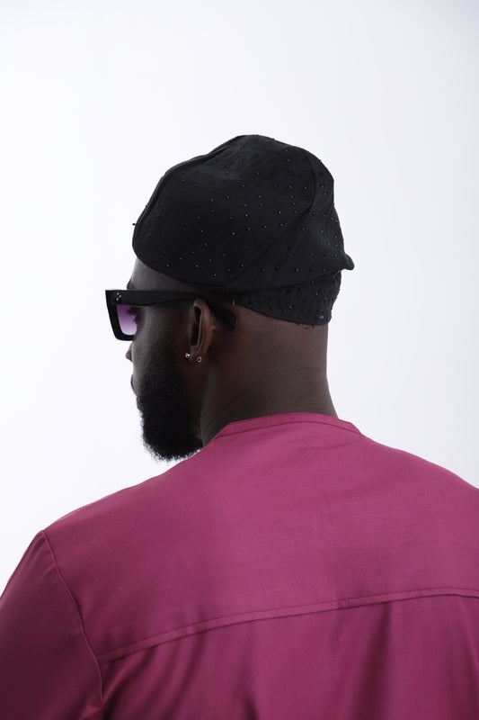 Black Aso-Oke Cap