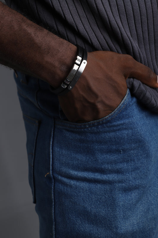 The Maverick” Steel & Leather Bracelet