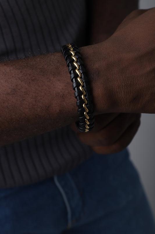 "Bonded Bold" Chainlink Leather Bracelet