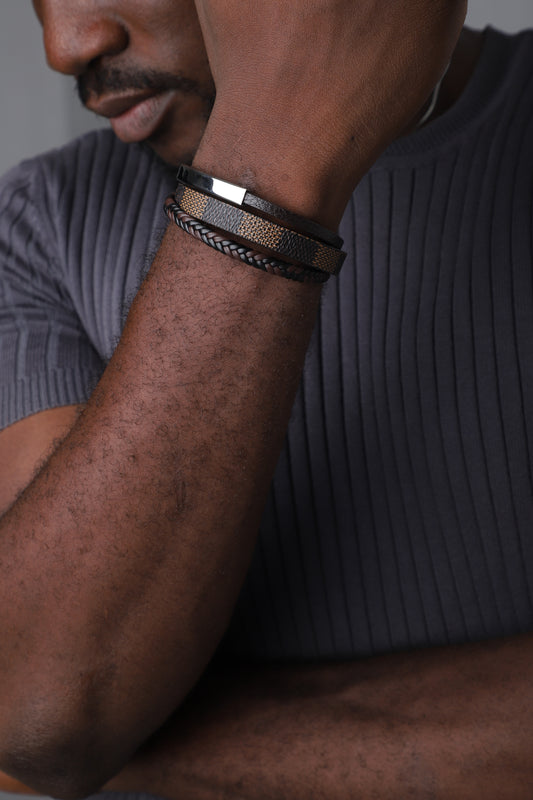"Urban Noir" Dual-Tone Leather Bracelet