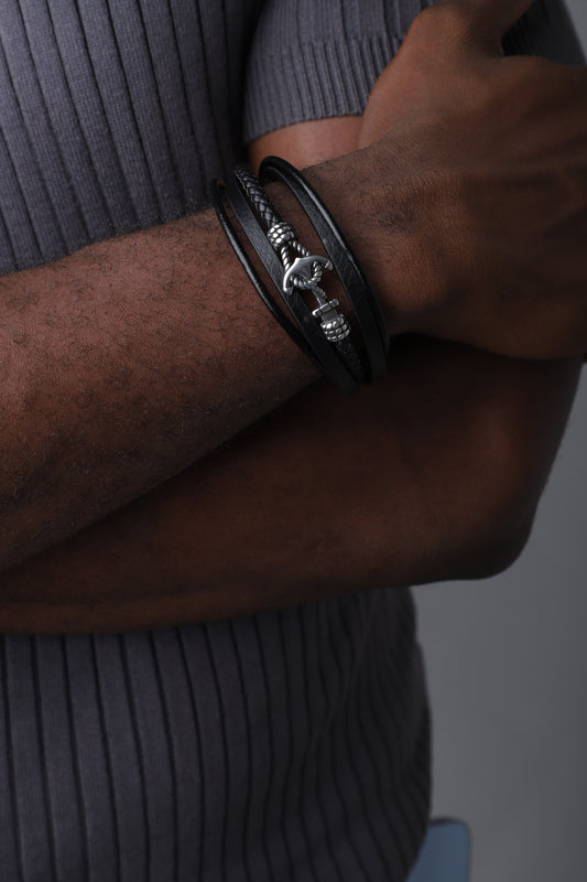 "Titan Anchor" Leather Wrap Bracelet