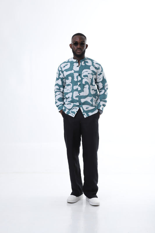 Adire Shirt x Black Linen Trousers