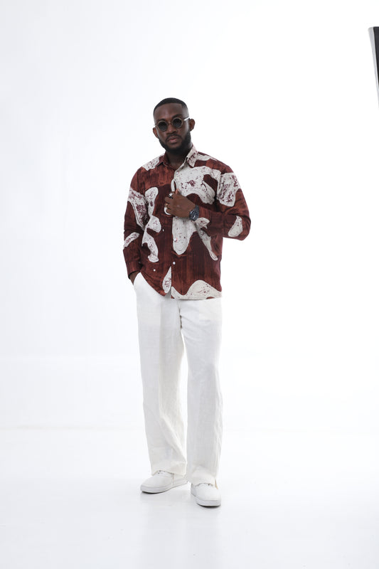 Adire Shirt x White Linen Trousers